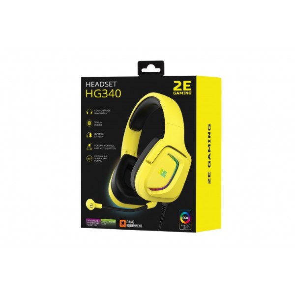 Фото - Гарнитура проводная игровая 2E HG340 RGB USB 7.1 Yellow (2E-HG340YW-7.1)