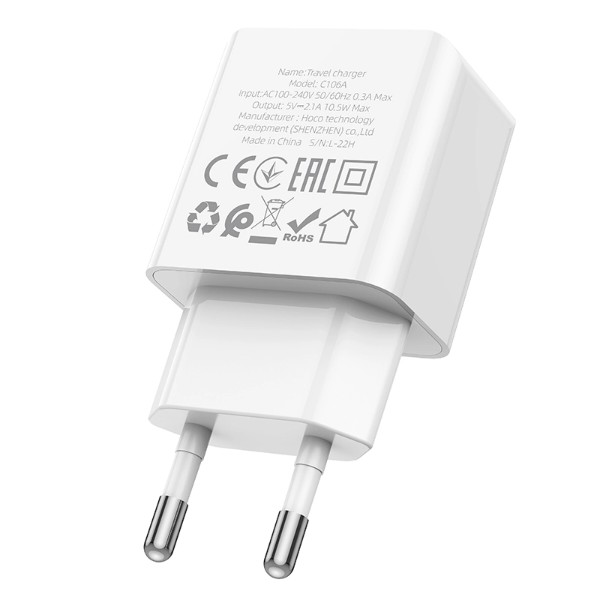 Фото - Сетевое зарядное устройство HOCO C106A 10,5W White (6931474783882)