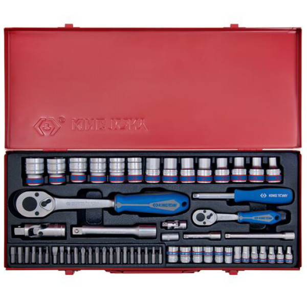 Фото - Набір інструментів KING TONY 1/4"+1/2" 58 шт. в металевому кейсі (7558MR)