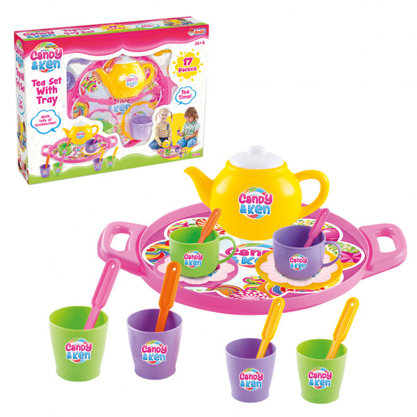 Фото - Сюжетно-рольова гра. Посуд dede чайний набір з підносом 17 пр. Candy&Ken (01593)