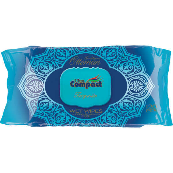 Фото - Серветки гігієнічні вологі Ultra Compact Оттоман Бірюза з клапаном 120 шт. (8697420534400)