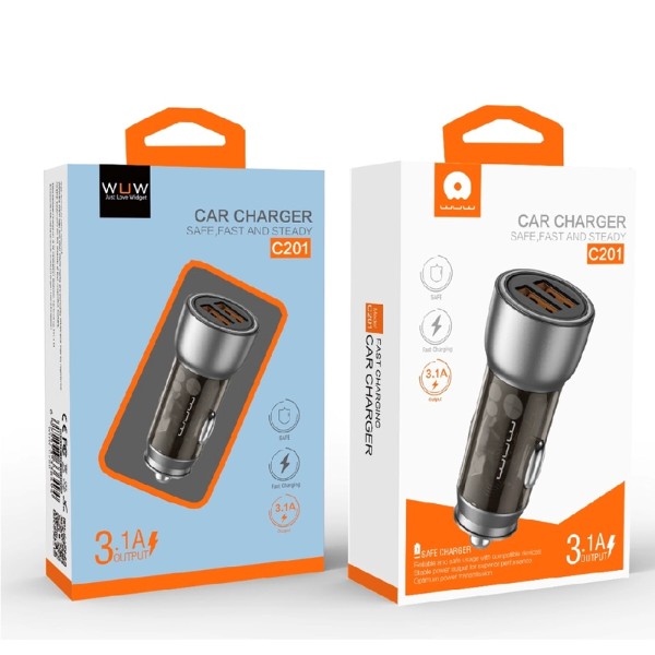 Фото - Автомобільний зарядний пристрій WUW C201 2USB 3.1A black (6972573336814)
