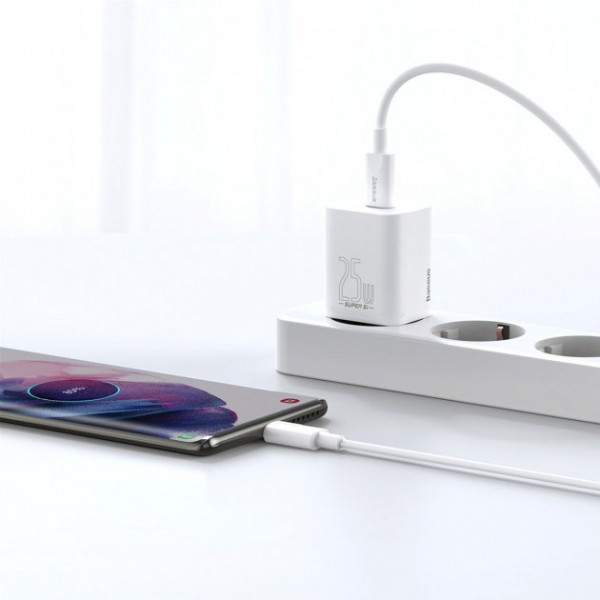 Фото - Сетевое зарядное устройство Baseus Super Silicone PD Charger 25W White (TZCCSUP-L02) + кабель Type-C