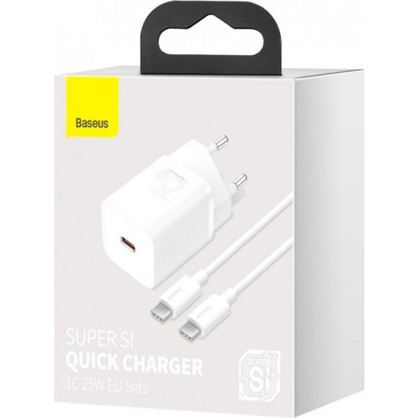 Фото - Сетевое зарядное устройство Baseus Super Silicone PD Charger 25W White (TZCCSUP-L02) + кабель Type-C