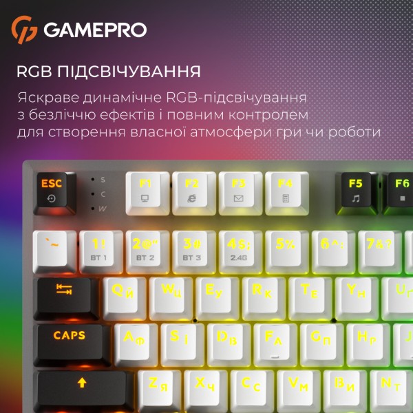 Фото - Клавіатура бездротова ігрова GamePro Genesis Joker Pro 87% Wireless/Bluetooth/USB Gray (MK124G Pro)