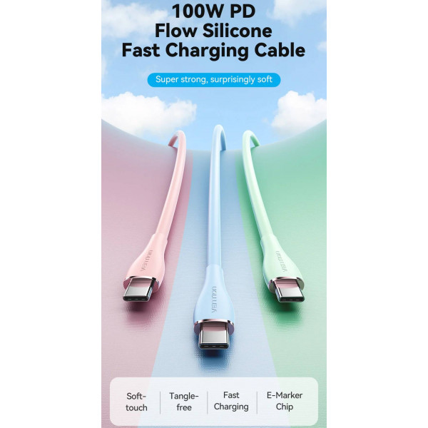 Фото - Кабель синхронізації даних Vention USB 2.0 Type-C M-M, 2.0 м 100W (20V/5A) (TAWSH)