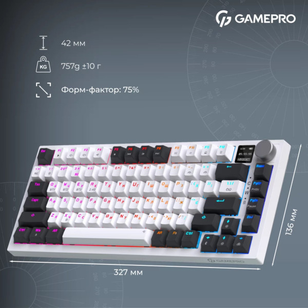 Фото - Клавіатура бездротова ігрова GamePro Asgard Valhalla Pro QLAB Sakura Switch Bluetooth/2.4G/USB White With Display (MK160-W-D-QS-PRO)