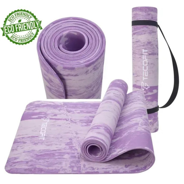 Фото - Килимок для йоги та фітнесу TECOFIT EVA 173x61x0.6 см Фіолетовий мармур +чохол-сумка у подарунок (TOP240214835/1)