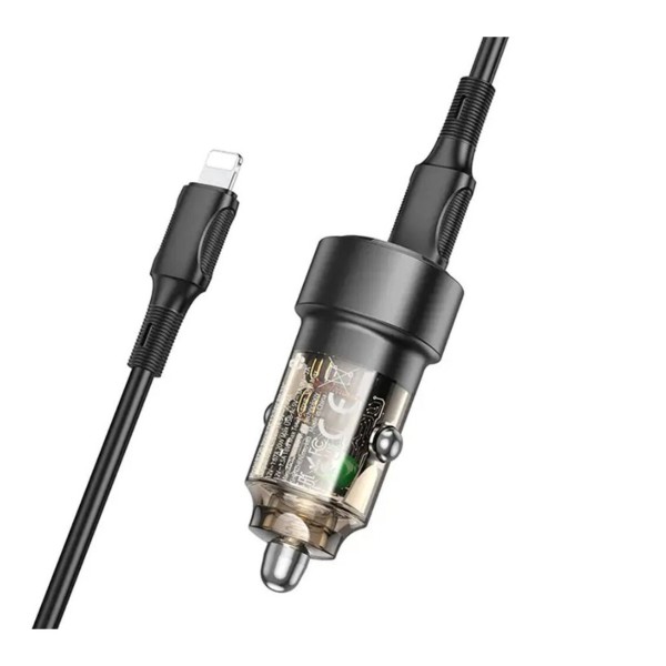 Фото - Автомобільний зарядний пристрій BOROFONE BZ20 Smart 38W dual port PD20W+QC3.0 car charger Transparent Black (6941991101564)