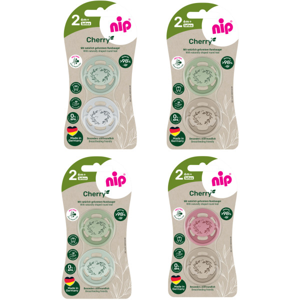 Фото - Кругла пустушка NIP Вишенька розмір 2 Зелений мікс латекс від 6 міс. 2 шт. (91033)