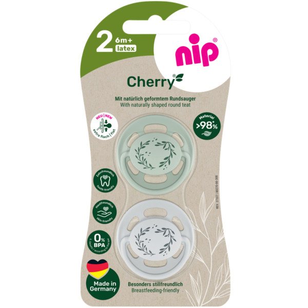 Фото - Кругла пустушка NIP Вишенька розмір 2 Зелений мікс латекс від 6 міс. 2 шт. (91033)