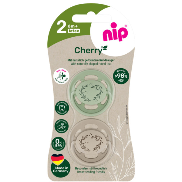 Фото - Кругла пустушка NIP Вишенька розмір 2 Зелений мікс латекс від 6 міс. 2 шт. (91033)