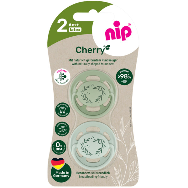 Фото - Кругла пустушка NIP Вишенька розмір 2 Зелений мікс латекс від 6 міс. 2 шт. (91033)