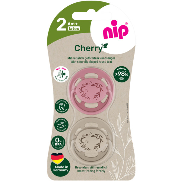 Фото - Кругла пустушка NIP Вишенька розмір 2 Зелений мікс латекс від 6 міс. 2 шт. (91033)