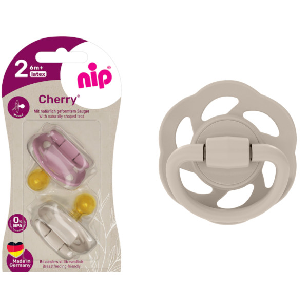 Фото - Кругла пустушка NIP Вишенька розмір 2 латекс від 6 міс. 2 шт. (91037)