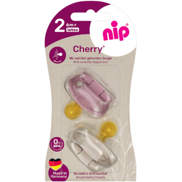 Фото - Кругла пустушка NIP Вишенька розмір 2 латекс від 6 міс. 2 шт. (91037)