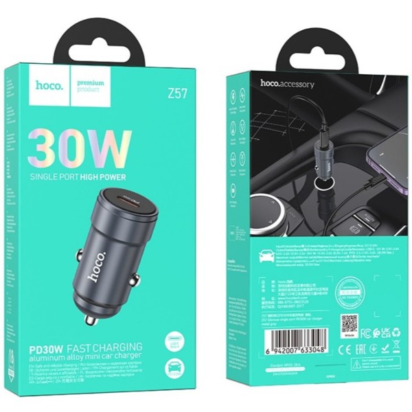 Фото - Автомобільний зарядний пристрій HOCO Z57 Glorious single-port PD30W Metal Gray (6942007633048)