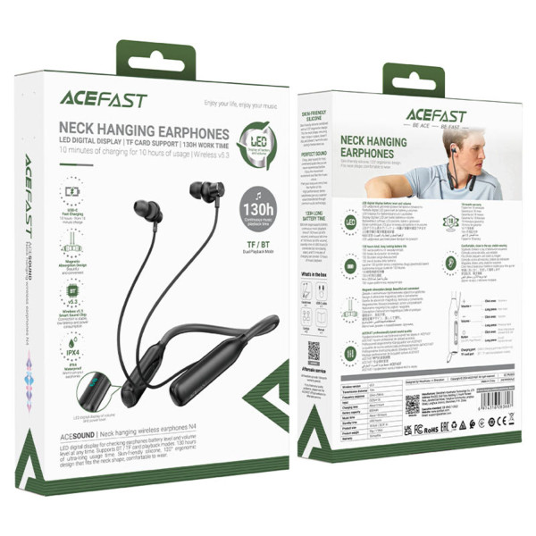 Фото - Навушники вкладиші бездротові AceFast N4 neck hanging wireless earphones Black (6974316283607)