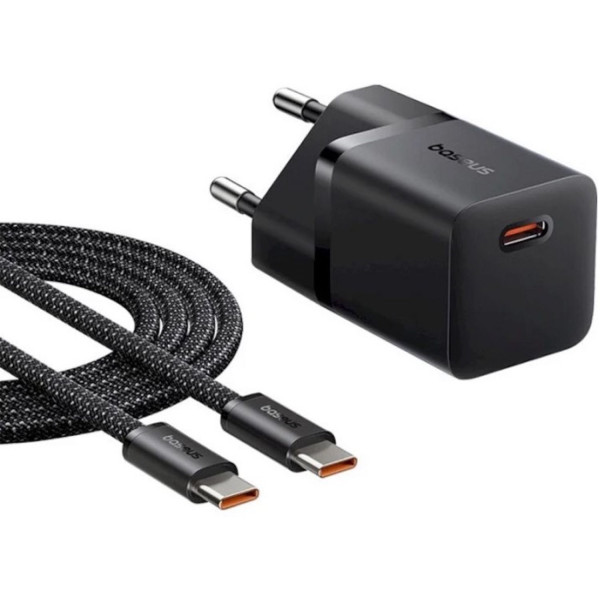 Фото - Мережевий зарядний пристрій Baseus GaN5 Fast Charger 1C 25W EU Cluster Fast Charging Data Cable Type-C Black (P10110909113-01)