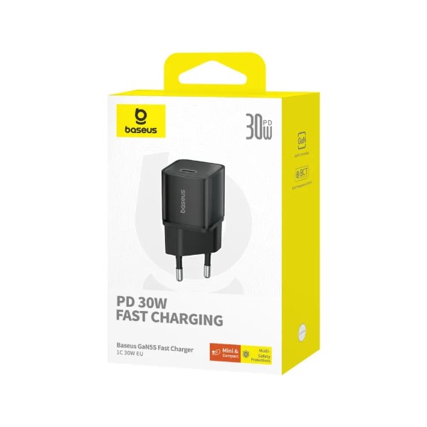 Фото - Мережевий зарядний пристрій Baseus GaN5S Fast Charger 1C 30W EU Cluster Black (P10162504113-00)