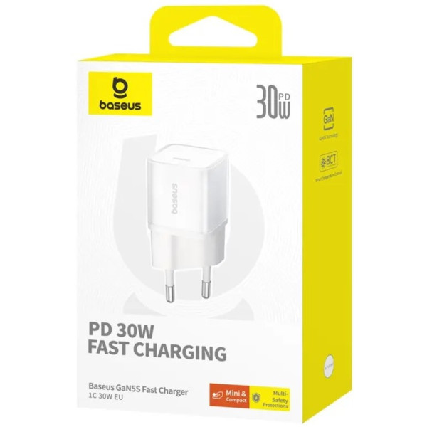 Фото - Мережевий зарядний пристрій Baseus GaN5S Fast Charger 1C 30W EU Moon White (P10162504213-00)