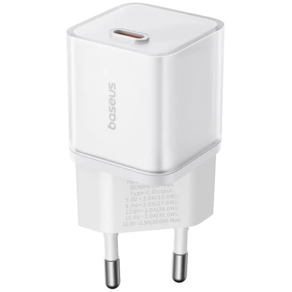 Фото - Мережевий зарядний пристрій Baseus GaN5S Fast Charger 1C 30W EU Moon White (P10162504213-00)