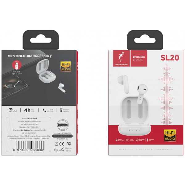 Фото - Наушники вкладыши беспроводные TWS SkyDolphin SL20 White (SDBTE-000183)