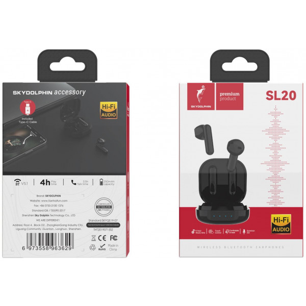 Фото - Навушники вкладиші бездротові TWS SkyDolphin SL20 Black (SDBTE-000184)