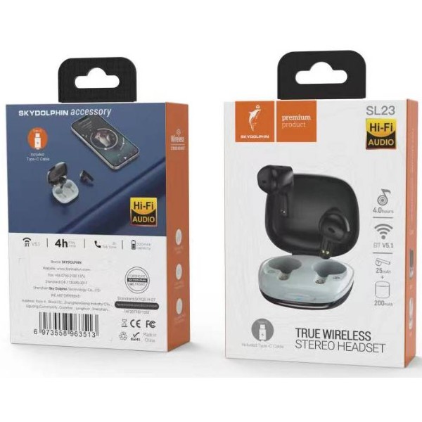 Фото - Наушники вкладыши беспроводные TWS SkyDolphin SL23 Black (SDBTE-000182)