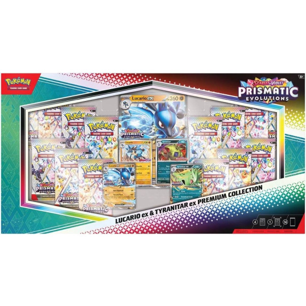 Фото - Настільна гра (5-7 років) Pokemon Scarlet & Violet Prismatic Evolutions. Lucario Ex & Tyranitar Ex Premium Collection Box (196214130029)