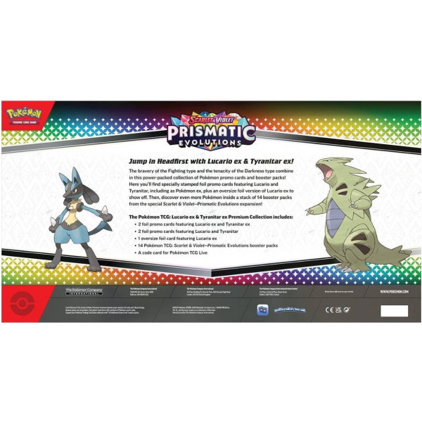 Фото - Настільна гра (5-7 років) Pokemon Scarlet & Violet Prismatic Evolutions. Lucario Ex & Tyranitar Ex Premium Collection Box (196214130029)
