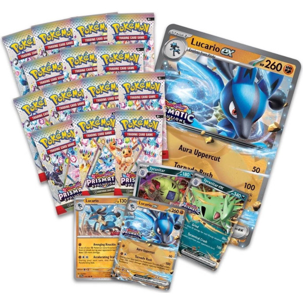 Фото - Настільна гра (5-7 років) Pokemon Scarlet & Violet Prismatic Evolutions. Lucario Ex & Tyranitar Ex Premium Collection Box (196214130029)