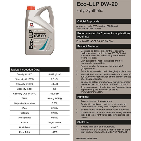 Фото - Масло для авто COMMA ECO-LLP 0W-20 1л (ECOLLP1L)
