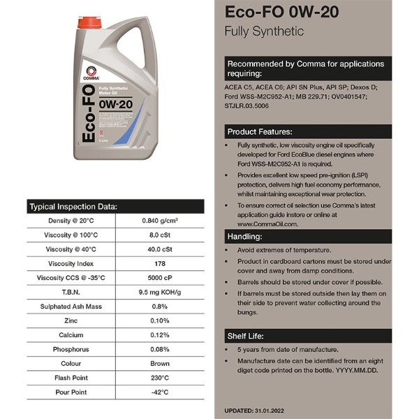 Фото - Масло для авто COMMA ECO-FO 0W-20 1л (ECOFO1L)