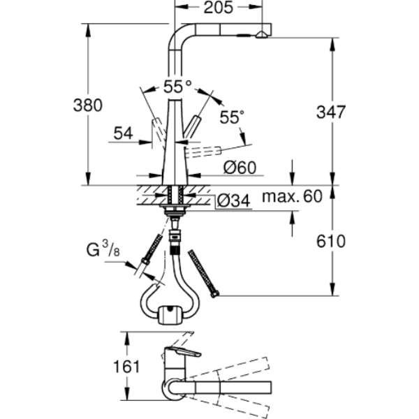 Фото - Смеситель кухонный Grohe Scala Ohm L Dual Spray Суперсталь (30441DC0)