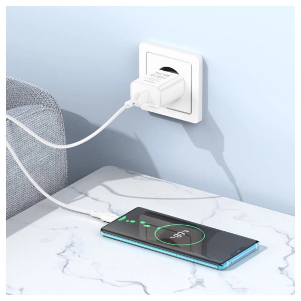 Фото - Мережевий зарядний пристрій BOROFONE BA72A Spring single port QC3.0 charger set Type-C 18W White (6974443388596)