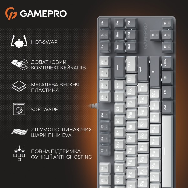Фото - Клавіатура дротова GamePro Genesis Metallic Outemu Red Swithes USB Gray (MK110G)