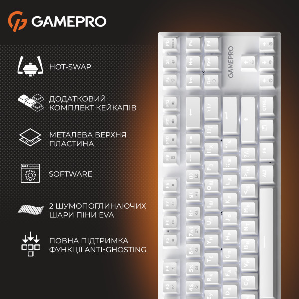 Фото - Клавіатура дротова GamePro Genesis Joker Outemu Red Swithes USB White (MK124W)