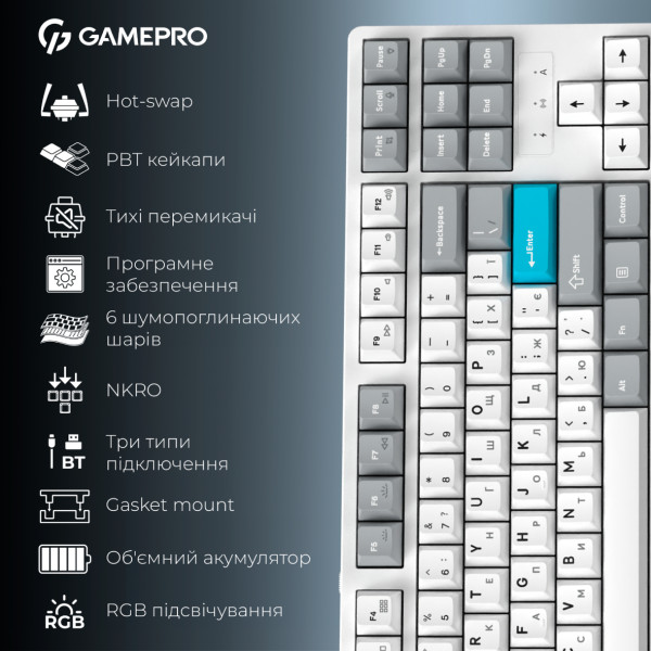 Фото - Клавіатура бездротова ігрова GamePro Asgard Ragnar Keychron Super White (MK285WH)