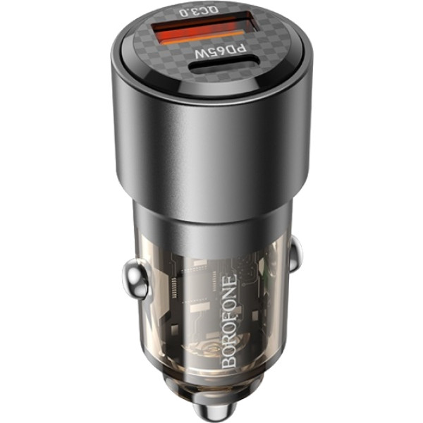 Фото - Автомобільний зарядний пристрій BOROFONE BZ20A Smart 83W PD65W+QC3.0 Transparent Black (6941991101625)