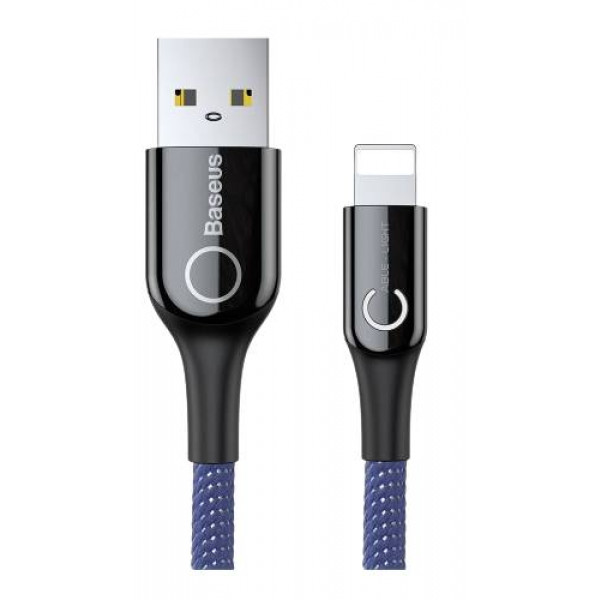 Фото - Кабель синхронізації даних Baseus C-shaped Light Intelligent Power-off Cable 2.4A 1 m Blue (CALCD-03)