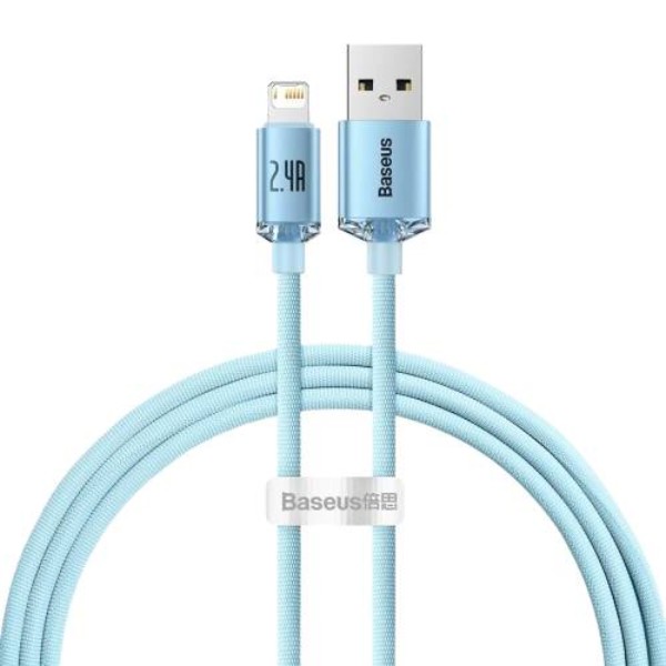 Фото - Кабель Baseus Crystal Shine Series Fast Charging Data Cable USB to iP 2.4A 1.2m Sky Blue (CAJY001103)