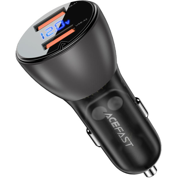 Фото - Автомобільний зарядний пристрій AceFast B7 metal  45W USB-A + USB-A with digital display (6974316280989)