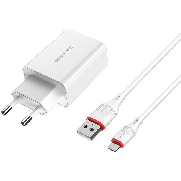 Фото - Мережевий зарядний пристрій BOROFONE BA21A Long journey single port QC3.0 charger set Micro 18W White (6931474702470)