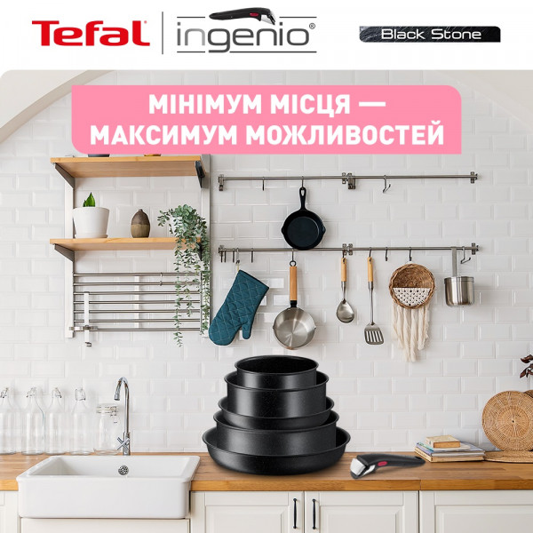 Фото - Набір посуду зі знімною ручкою Tefal L3998702 Ingenio Black Stone 7 пр