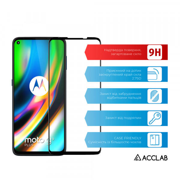 Фото - Защитное стекло для смартфона ACCLAB Full Glue for MOTO G9 Plus (1283126509049)