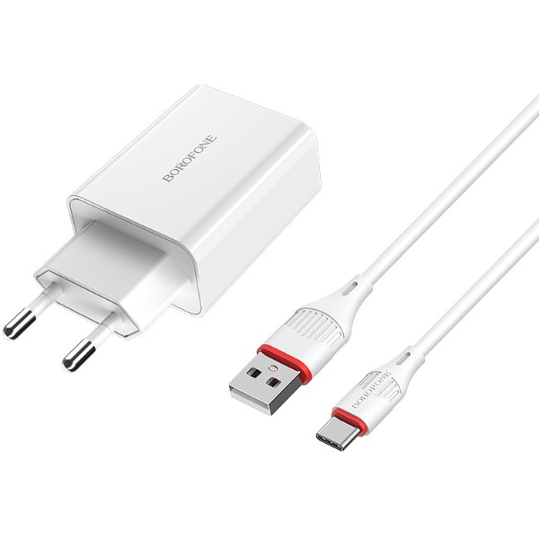 Фото - Мережевий зарядний пристрій BOROFONE BA21A Long journey single port QC3.0 charger set Type-C 18W White (6931474702487)