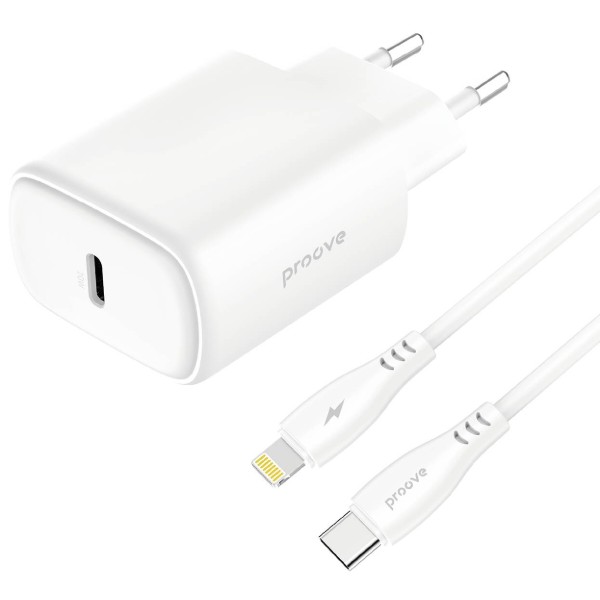 Фото - Мережевий зарядний пристрій Proove Silicone Power 2 20W (Type-C) + Cable Type-C to Lightning (1m) white (WCSP22010002) Фото - Мережевий зарядний пристрій Proove Silicone Power 2 20W (Type-C) + Cable Type-C to Lightning (1m) white (WCSP22010002)
