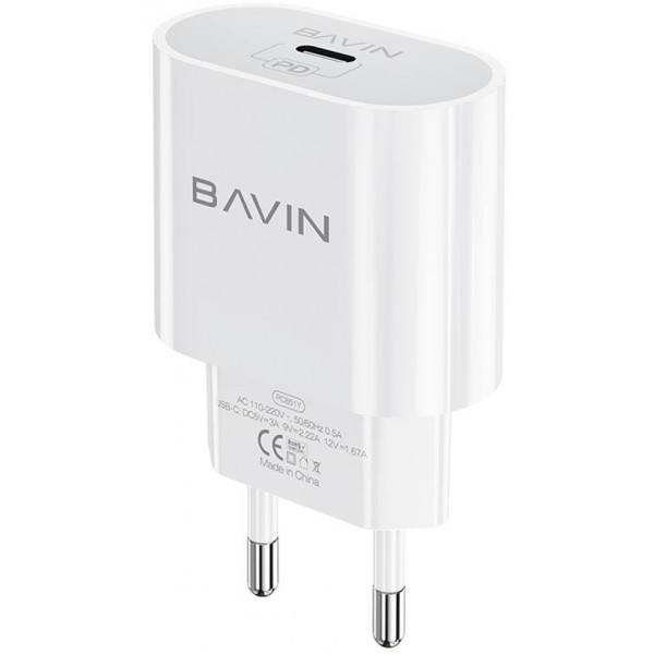 Фото - Мережевий зарядний пристрій Bavin PC851Y PD 20W Type-C White (C-PC851Y-W)