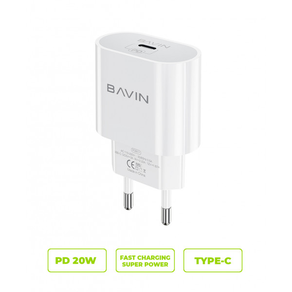Фото - Мережевий зарядний пристрій Bavin PC851Y PD 20W Type-C White (C-PC851Y-W)